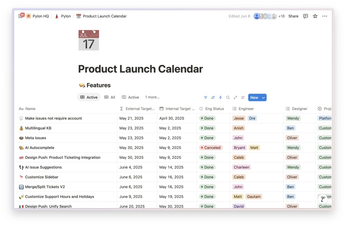 This is how we coordinate product launches.

Until a few months ago, launch dates were based on tribal knowledge you would overhear in the office or see in Slack channels. This wasn't scaling as more functions across the company (AEs, CSMs, Support, Marketing) all need to know