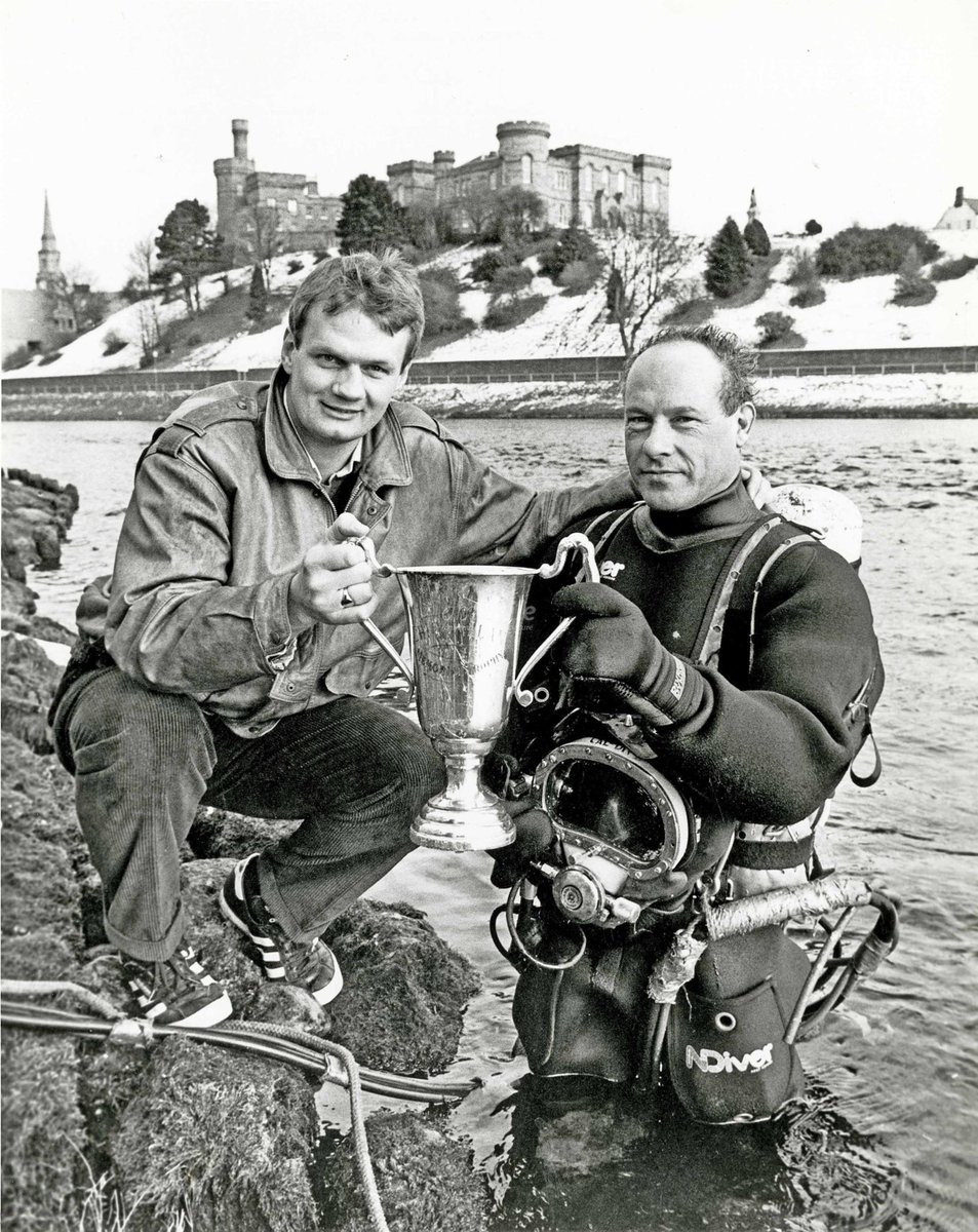 Recovering the Chic Allan Cup from the River Ness in February 1991. Inverness Thistle Reserves had won the trophy, beating Wick Academy in the final at Brora, and were celebrating in a riverside bar in #Inverness when the trophy went missing. It transpired that some disgruntled