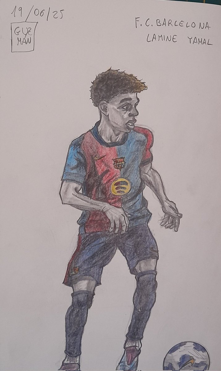 🎨 Ilustración del futbolista, Lamine Yamal. 
F. C. Barcelona. 19/06/25
#arte #Barcelona #deporte #fcbarcelona #lamineyamal  #futbol  #reto #pelota  #blaugrana #undiadepartit  #ilustrador #lapiz  #colores #dedicatoria #illustration_best #jesus_guzmanmartinez #barça #balondeoro