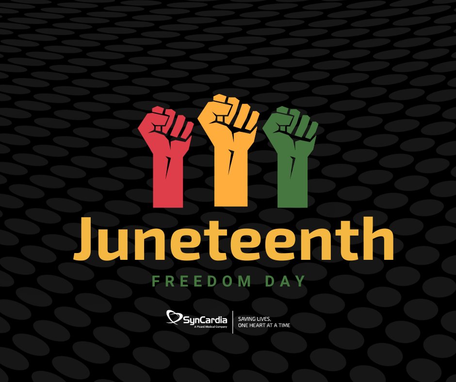 Today, SynCardia honors Juneteenth—a day marking the end of slavery and celebrating Black freedom and resilience. We remain committed to equity, representation, and access in healthcare and beyond.

#Juneteenth #FreedomDay #EquityInHealthcare #SynCardia #medtech