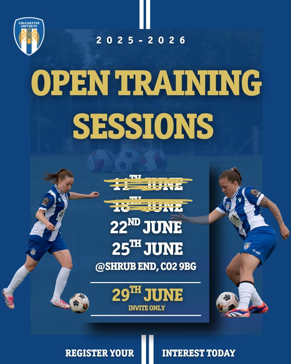 💥 Ready to make your mark?
 
There’s still time to join our open trials!
 
Next sessions:
 
22 June – 11–1pm
25 June – 8–9:30pm
29 June – (Invite Only)

Link for expression of interest - forms.office.com/e/iUXqEnDV9q

#ColU | #WeAreUnited | #CUWFC