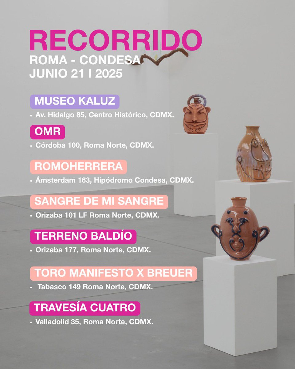 ZⓢONAMACO (@zonamaco) on Twitter photo 🎉 Te invitamos a CIRCUITOS ZⓈONAMACO
Presentado por Tequila 1800 ✨
Circuito 02: Roma - Condesa.
JUNIO 21 I 2025
📍Descubre la ruta de las actividades y recorridos de espacios participantes.
👉🏽Abierto al público sin costo.
Gracias a <a href="/1800Tequila/">1800 Tequila</a> RG|MX Garci Crespo 🎉 Te invitamos a CIRCUITOS ZⓈONAMACO
Presentado por Tequila 1800 ✨
Circuito 02: Roma - Condesa.
JUNIO 21 I 2025
📍Descubre la ruta de las actividades y recorridos de espacios participantes.
👉🏽Abierto al público sin costo.
Gracias a <a href="/1800Tequila/">1800 Tequila</a> RG|MX Garci Crespo