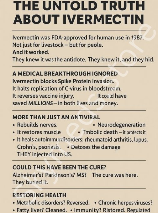 JoeTippen's tweet image. Ivermectin is more than a drug. It’s a silenced revolution in medicine and this truth needs to be publicized more!

IVERMECTIN is the most suppressed drug on the face of the earth. #Ivermectin

It destroys tumors, prevents metastasis, and eliminates cancer stem cells. Some people…