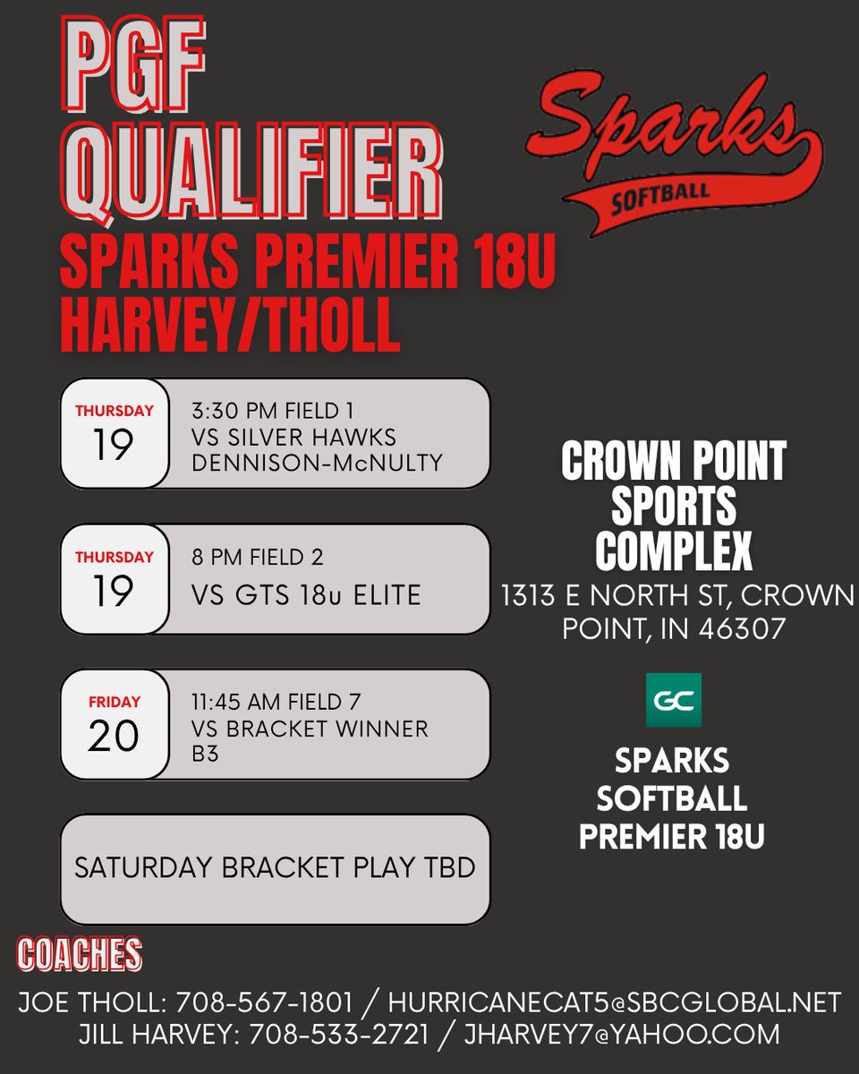 Olivia Owles 07 (@oliviaowles07) on Twitter photo Crown Point starts today, ready for a competitive weekend. <a href="/SparksPremier/">Jill Harvey - Sparks Premier</a> <a href="/SparksPremier18/">Coach Abbie Madison</a> <a href="/tagupSoftball/">tagup</a> <a href="/UncommittedUsa/">UncommittedPlayersUSA</a> Crown Point starts today, ready for a competitive weekend. <a href="/SparksPremier/">Jill Harvey - Sparks Premier</a> <a href="/SparksPremier18/">Coach Abbie Madison</a> <a href="/tagupSoftball/">tagup</a> <a href="/UncommittedUsa/">UncommittedPlayersUSA</a>