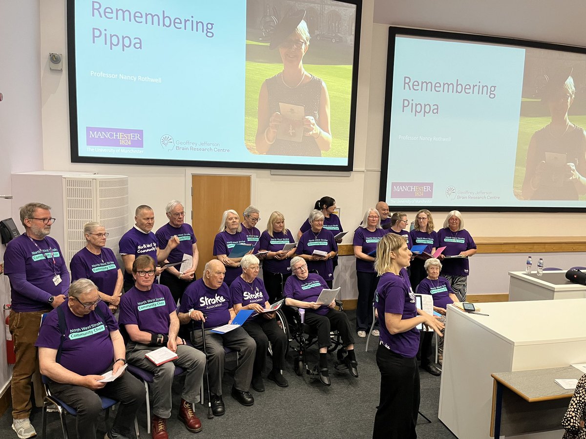 ChrisLarkin2's tweet image. It was a privilege to join @OfficialUoM @GJBrainResearch & former colleagues inc @JulietBou today in celebrating & remembering the wonderful @tyrrell_pippa - with a wonderful finale from @NWStrokeChoir #foreveryoung #inspirational