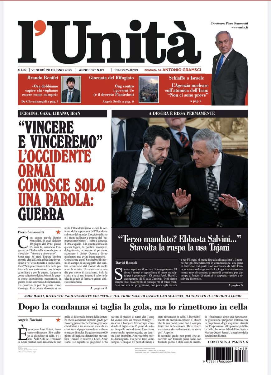 📰 La prima pagina dell’#Unità del #20giugno
 
Abbonati subito: bit.ly/ABBONATI-SUBITO