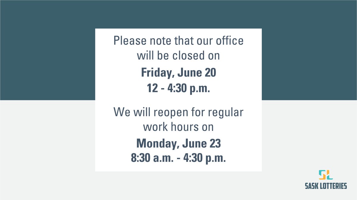 📢 Please note our office will be closed Friday June 20 from 12-4:30 p.m.