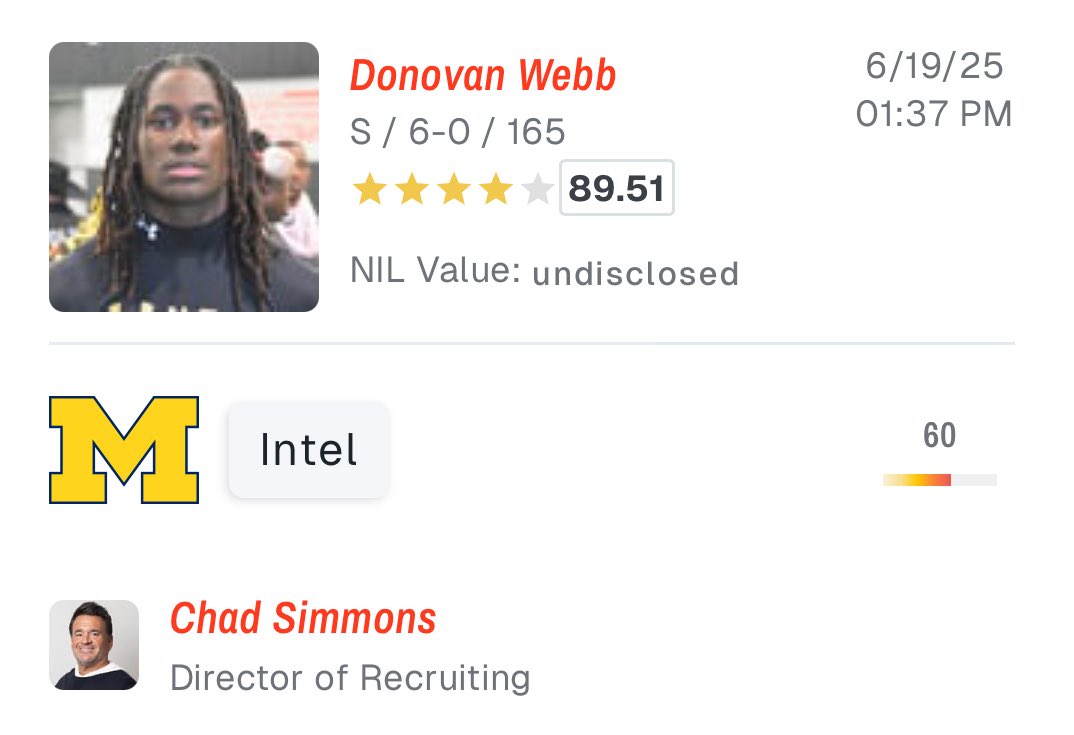 2026 4⭐️ DB Donovan Webb has been predicted to Michigan by On3’s Chad Simmons #GoBlue