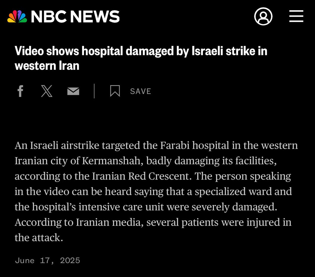 This story about Israel hitting a hospital in Iran is from two days ago. Weird, there was almost no media coverage about it, I wonder why.