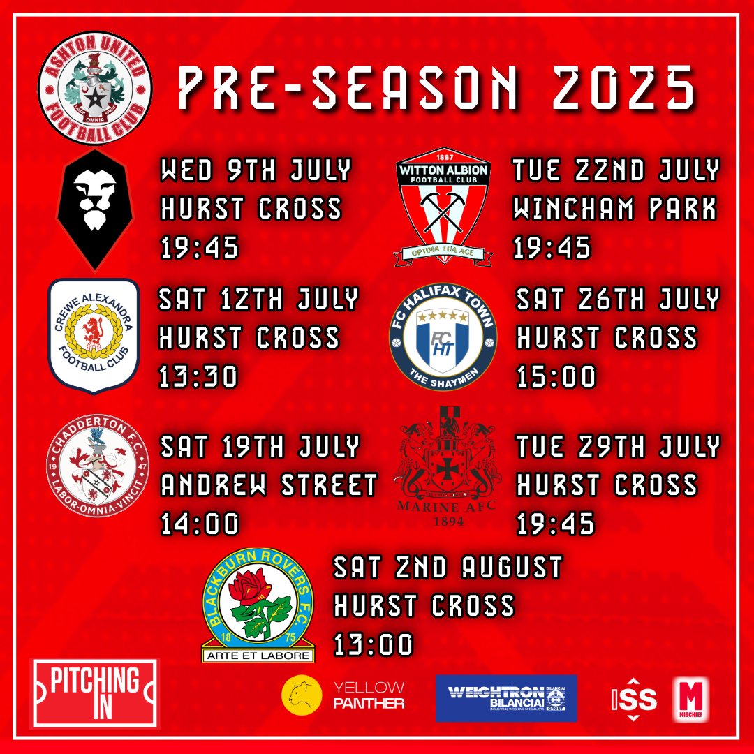 𝐏𝐑𝐄-𝐒𝐄𝐀𝐒𝐎𝐍 𝟐𝟎𝟐𝟓

Our Pre-Season Line Up is now confirmed 

Home games will be FREE for all season ticket holders so make sure you get yours today!!

🎟tinyurl.com/aust256

Matchday tickets will be £10 for adults, £5 for concessions and free for under 12's and