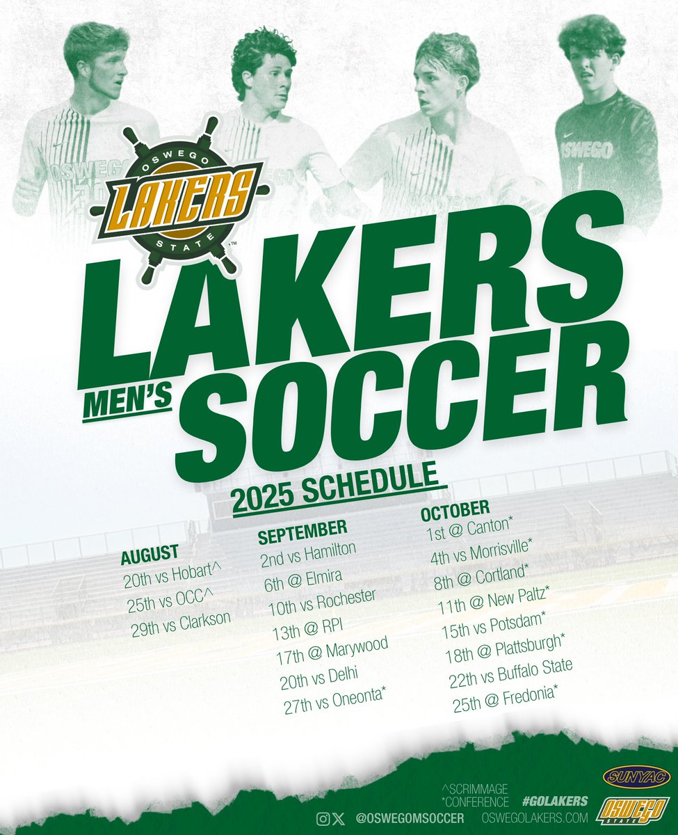 It's the official Oswego Men's Soccer schedule release for the 2025-26 season!! ⚽

Check out more details at oswegolakers.com

#GoLakers