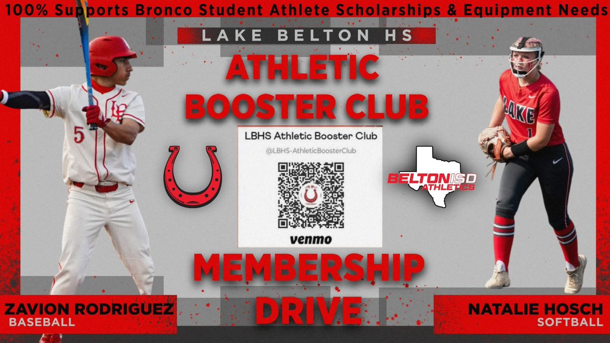 Let’s Goooooooo BRONCO NATION!!! We invite you to support the LAKE BELTON STUDENT ATHLETES by becoming a MEMBER of the 2025-2026 LBHS Athletic Booster Club. Our Athletic Booster Club has 2 main fundraisers each year: The Golf Classic &amp; the Membership Drive. Between these 2 events