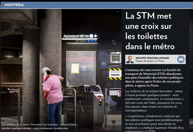 Fini les toilettes au Métro. Un expert explique le principe du «fécalome induit» : «Plus il y a de toilettes, plus les gens veulent y aller et ça cause de l'étalement sanitaire».