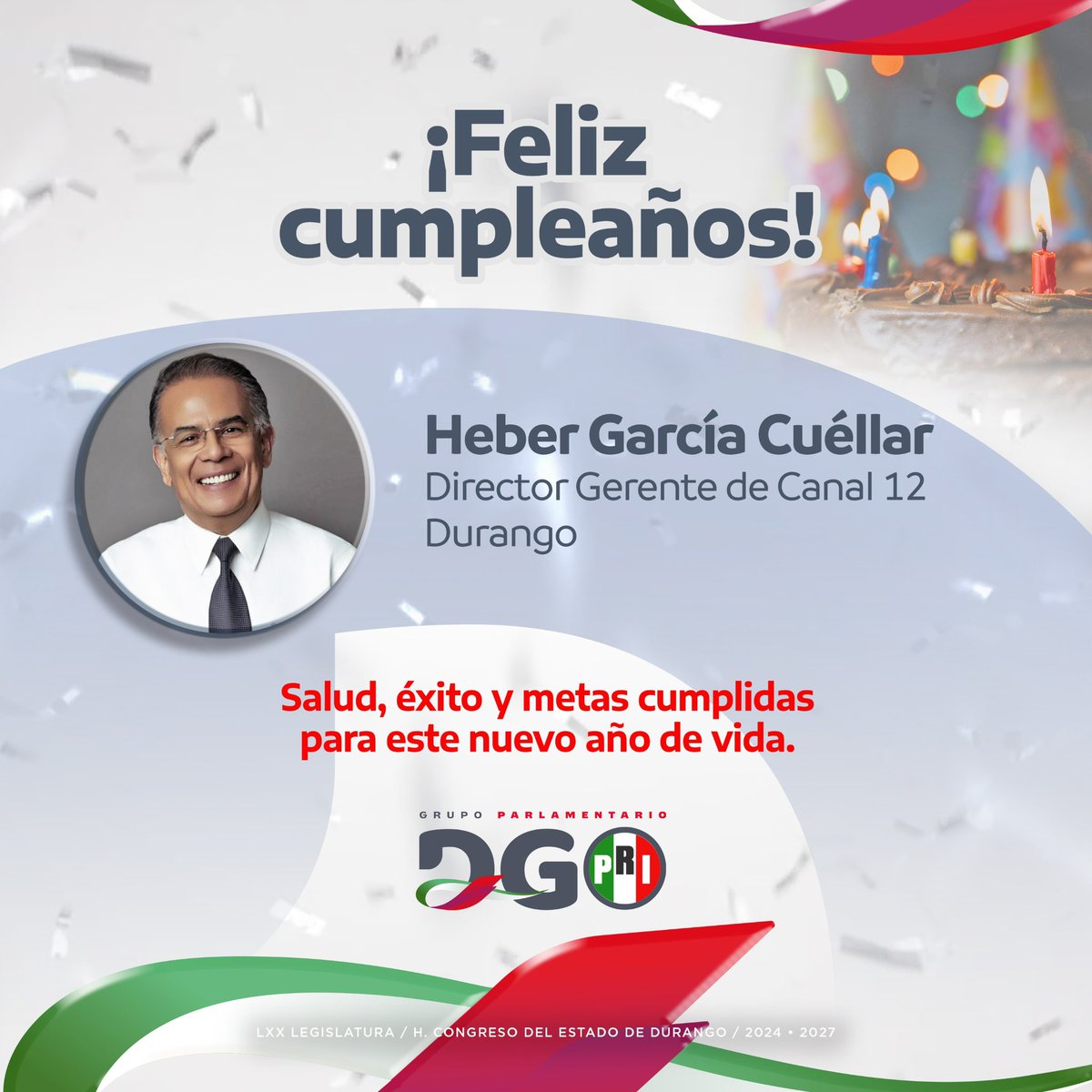 Grupo Parlamentario PRI (@gppridurango) on Twitter photo A nombre de las y los diputados del #GPPRI, enviamos un fuerte abrazo a <a href="/heber_noti121ed/">#GeneremosOpinionPublica.</a> en su cumpleaños. 🎉
¡Que disfrutes un gran día lleno de alegría y buenos momentos! 🎂 A nombre de las y los diputados del #GPPRI, enviamos un fuerte abrazo a <a href="/heber_noti121ed/">#GeneremosOpinionPublica.</a> en su cumpleaños. 🎉
¡Que disfrutes un gran día lleno de alegría y buenos momentos! 🎂