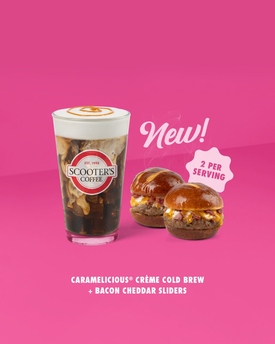 scooterscoffee's tweet image. Summer just got even SWEETER! 🍪✨🥜☀️🍑 Check out our fresh new sips and bites!
🍪 NEW CHIPS AHOY® Caramel Blender
🥜 NEW NUTTER BUTTER® Blender & Cake Bite
⚡ NEW Blended Red Bull Infusions
🫧 NEW Sparkling Floats
🍔 NEW Bacon Cheddar Sliders
☕️ Caramelicious® Crème Cold…
