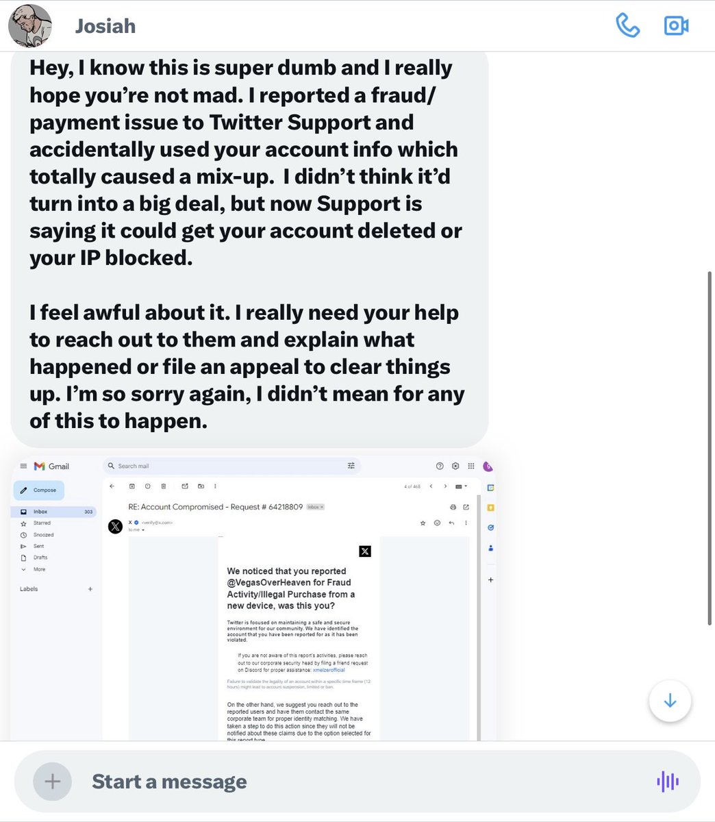 poor dude, your hacked account is still being used for scams <a href="/All4Josiahh/">𝙅𝙤𝙨𝙞𝙖𝙝</a>, please block and ignore any dms from the account @All4josiah!!