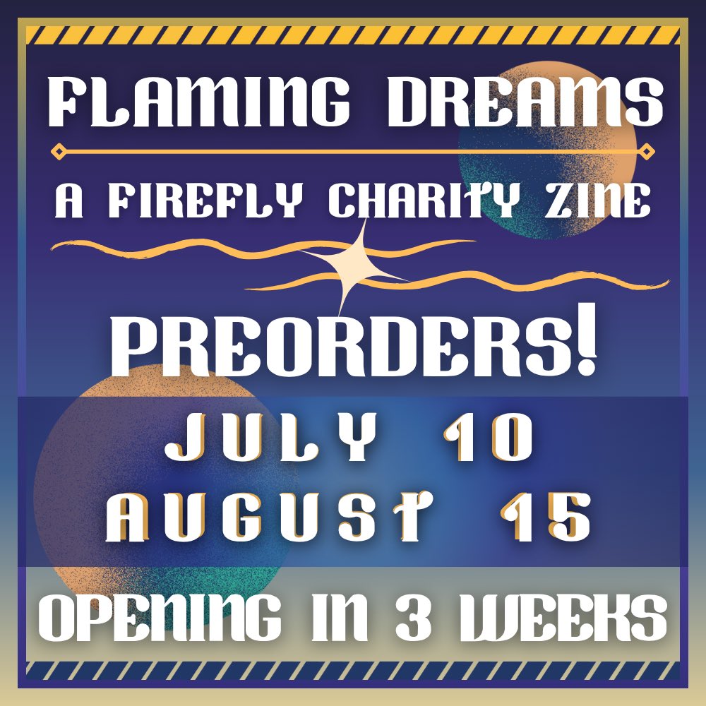 fireflyzine's tweet photo. 🌟3 weeks remain! 🌟
Welcome back friends! It’s time to remind you all that Flaming Dreams’ preorders open on July 10th in three weeks!! Keep your eyes peeled for merch reveals and some fun minigames! ☄️
#hsr #hsrfirefly #Fireflyzine https://t.co/ynuraKXilp