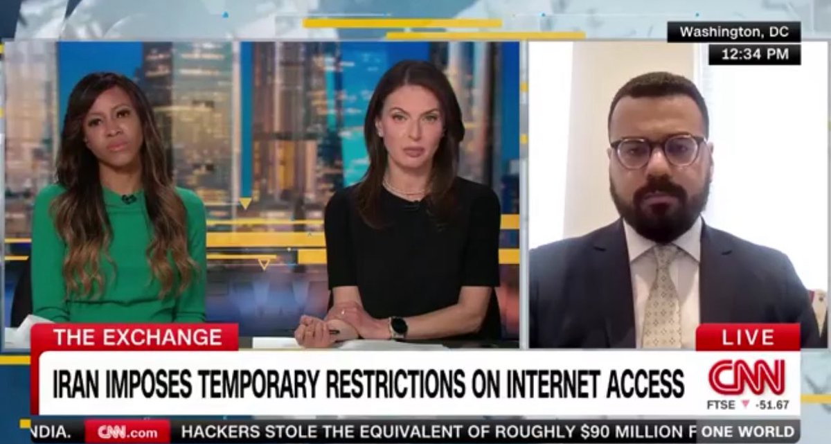 Just wrapped up a segment on <a href="/CNN/">CNN</a>’s One World about Iran’s almost-total internet blackout. With roughly 95 percent of traffic cut, Tehran is trying to slam the digital door on Israeli hackers and drone operators.
 
Cyber war is real war.