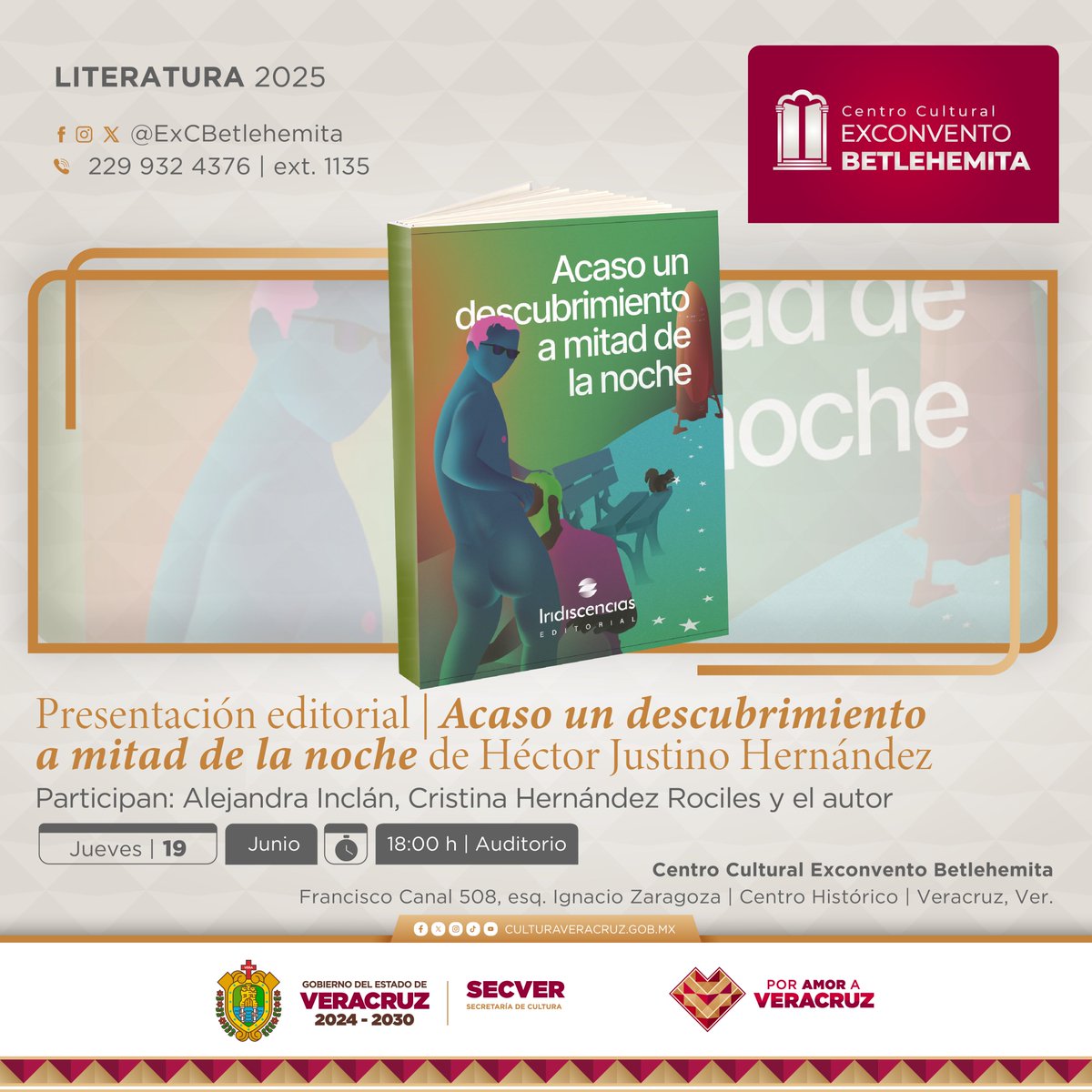 🌈Celebremos la diversidad desde la palabra.
Te esperamos esta tarde en la presentación del libro 𝑨𝒄𝒂𝒔𝒐 𝒖𝒏 𝒅𝒆𝒔𝒄𝒖𝒃𝒓𝒊𝒎𝒊𝒆𝒏𝒕𝒐 𝒂 𝒎𝒊𝒕𝒂𝒅 𝒅𝒆 𝒍𝒂 𝒏𝒐𝒄𝒉𝒆 🌃, de Héctor Justino Hernández, acompañado por Alejandra Inclán y Cristina Hernández.

🕔 17:00 h