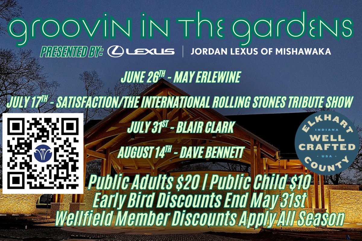 Groovin' in the Gardens, presented by <a href="/JordanLexusOM/">Jordan Lexus of Mishawaka</a>, starts next Thursday, June 26th! 🎵 Buy your tickets ➡️ loom.ly/Rb-JdHM #Wellfield #wellcrafted #INElkhartCO #growingcommunity #livemusic #mayerlewine  #bringyourappetite #buyyourtickets #musicismylife