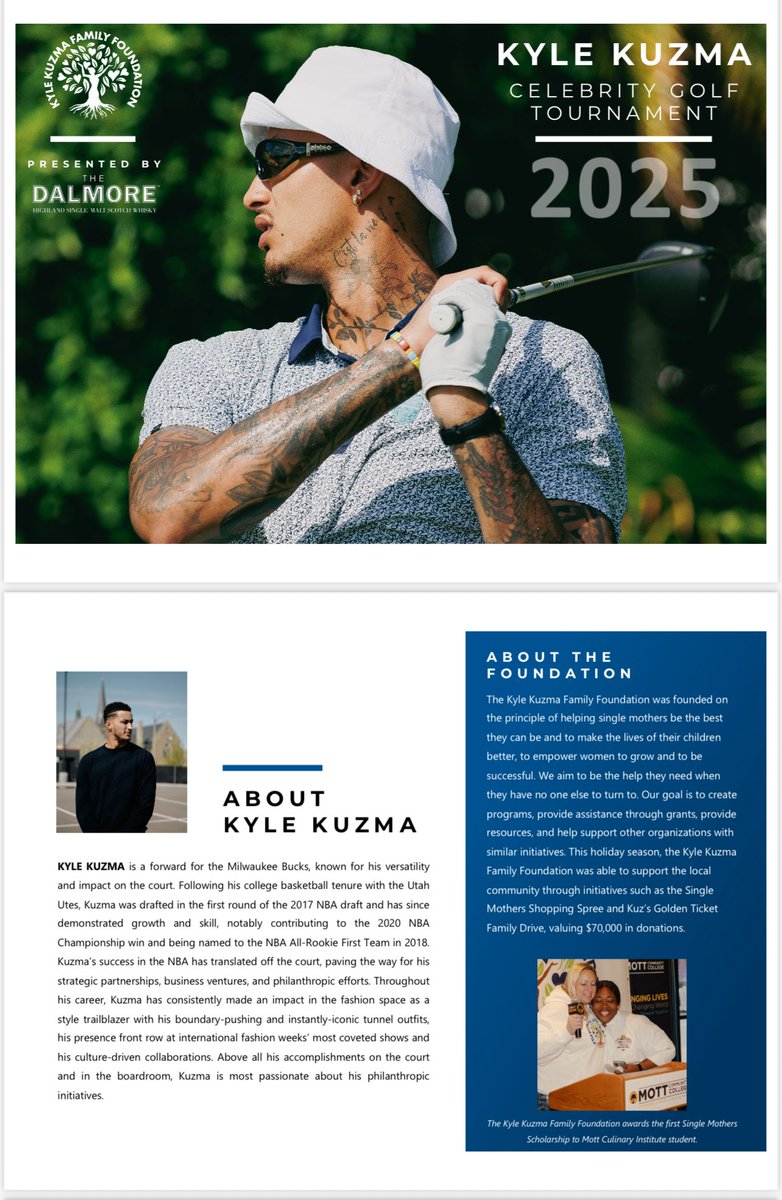 KyleKuzmaFF's tweet photo. If you are interested in sponsorship opportunities and attending The Kyle Kuzma Celebrity Golf Tournament in Miami please email info@kylekuzmafamilyfoundation.com all proceeds support our foundation and its mission to support and uplift single mothers and the lives of their kids. https://t.co/bSX1nA5jPA