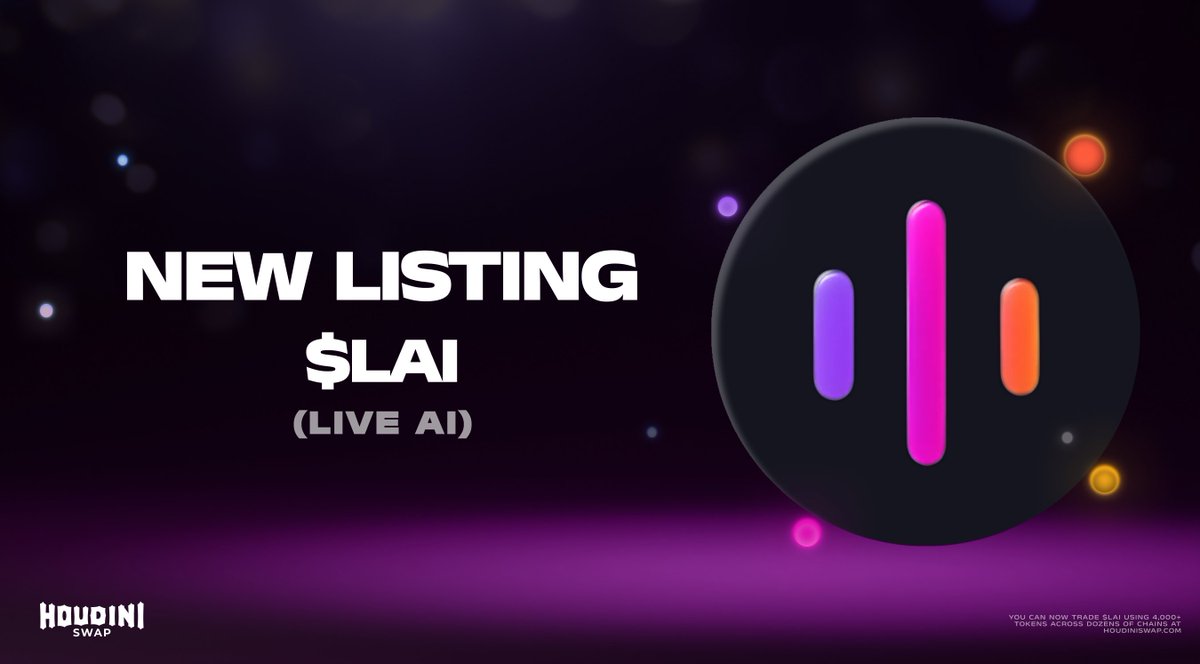 🚨 NEW LISTING 🚨

Welcome to the Houdini House, <a href="/liveaieth/">LiveAi</a>! ✨

You can now swap $LAI using over 4,000 tokens across dozens of chains.

Transact Freely 🧙‍♂️