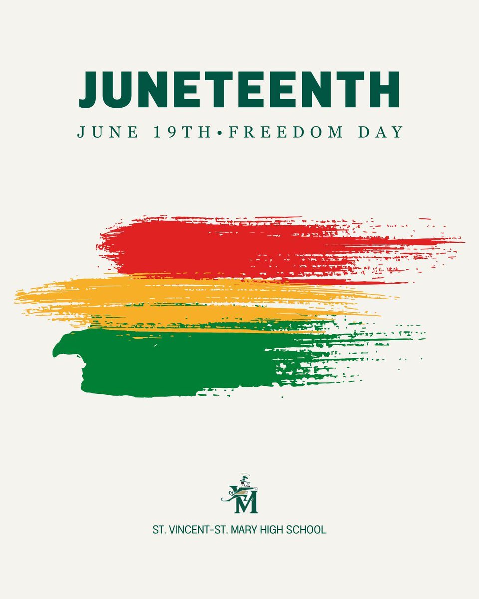 Today, STVM honors Juneteenth — a day of reflection, remembrance &amp; hope. ❤️💛💚

We remember the past and commit to a more just, inclusive future. Rooted in faith &amp; service, we strive to uplift every voice in our community. ☘️
#Juneteenth #FreedomDay #STVMFamily #EqualityForAll