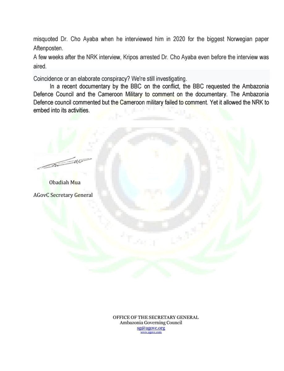 Norway’s Complicity: The Arrest of Dr. Cho Ayaba and the NRK-KRIPOS Cameroon Axis

What You Didn’t Know About the Arrest of Dr. Cho Ayaba: Norway Not Telling You the Truth

On September 2024, Norwegian authorities arrested Dr. Cho Ayaba, the leader of the Ambazonia Liberation