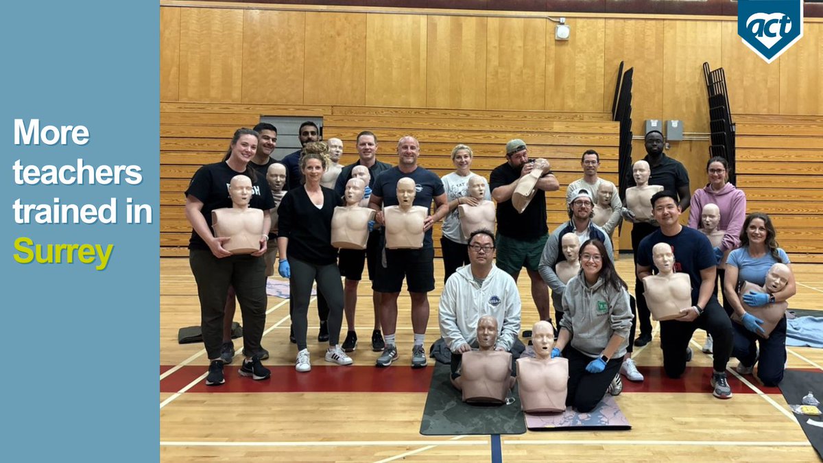 actfoundation's tweet photo. Congratulations to these #Surrey teachers who have been trained in CPR, how to use a defibrillator, and responding to opioid overdoses so they can teach lifesaving skills to their Grade 10 students. @GarryBeggBC @elenoresturko @JagrupBrar1 @Brent4SurreySth #Train2ACT https://t.co/xjygl7h7iF