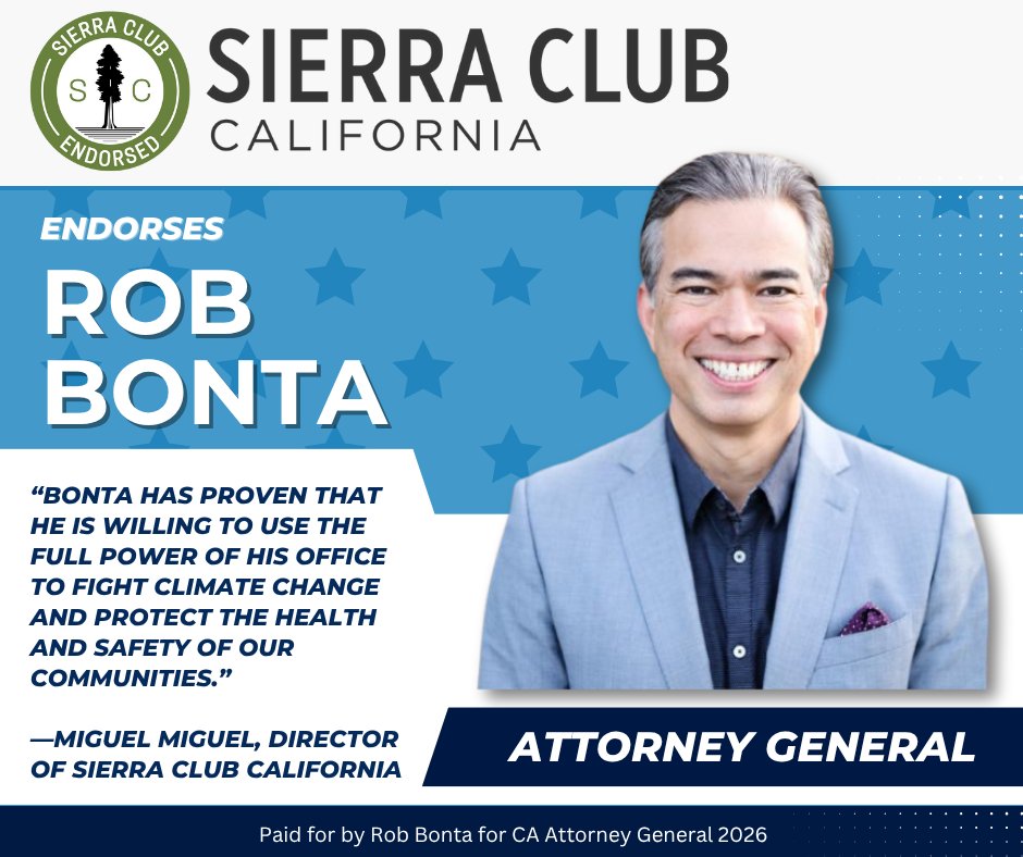 RobBonta's tweet image. Grateful for @SierraClubCA's endorsement. We’ve stood shoulder to shoulder, taking on Big Oil, defending clean air and water, and fighting for frontline communities. As Attorney General, I’ll keep using every tool in my toolbox to protect California’s climate leadership.