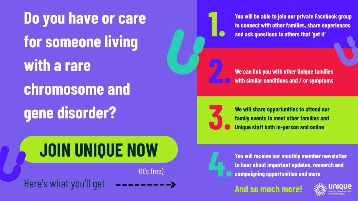 Unique_charity's tweet photo. Do you have or care for someone living with a rare chromosome and gene disorder?
If you do and have discovered our charity today, you can join our free membership and learn more about our work here: https://t.co/8n0K5pHWp6 https://t.co/WwkIXz90uz