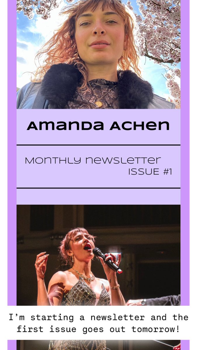 Hey guys, have you ever wanted to keep up with my performance calendar, updates, behind the scenes and more?
I’m *finally* starting a monthly newsletter, and the first issue goes out tomorrow!

Sign up here! 
mailchi.mp/amandasingsthi…

#amandaachen