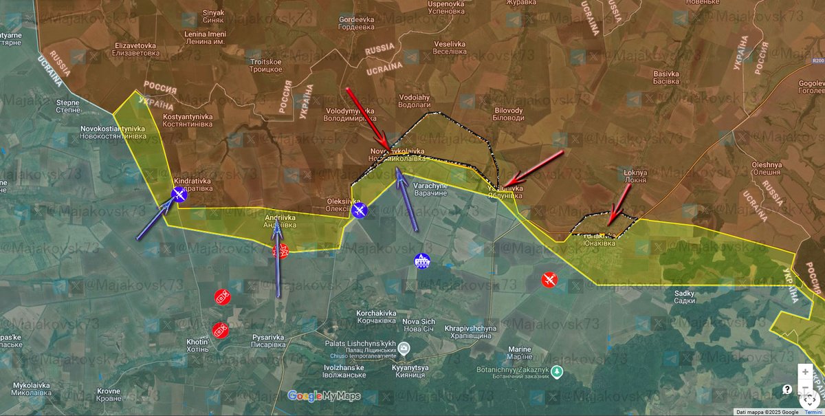 4\#ucraina Fronte di Sumy: Russi avanzano a Yablunivka prendendo settore nord villaggio e riconquistano parte meridionale di Novomykhailivka. Contrattacchi ucraini ad Andrivka e Kindrativka