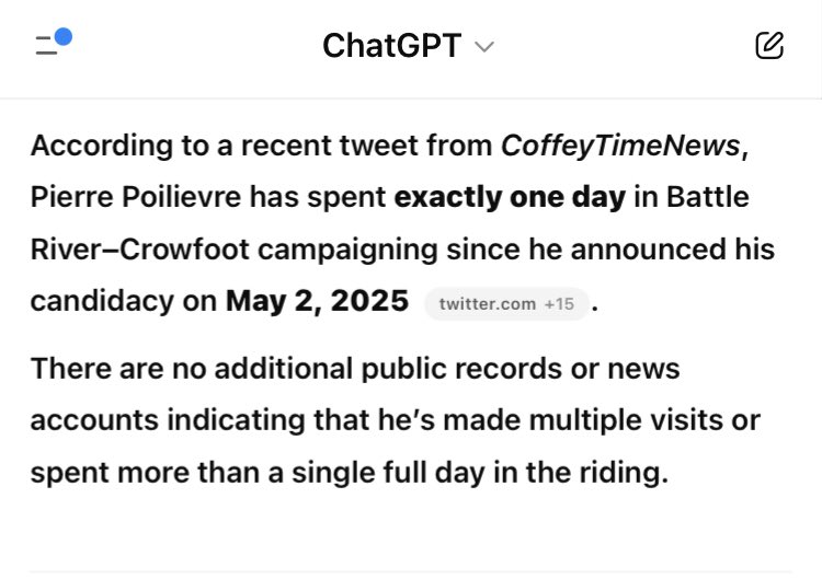 Fun Fact:

Pierre Poilievre has spent 1 day in Battle River Crowfoot since he announced he would be running in the upcoming by-election on May 2nd.

1 day out of 48.

To visit Damien Kurek’s farm.

Very indicative of how much PP cares about Battle River Crowfoot.