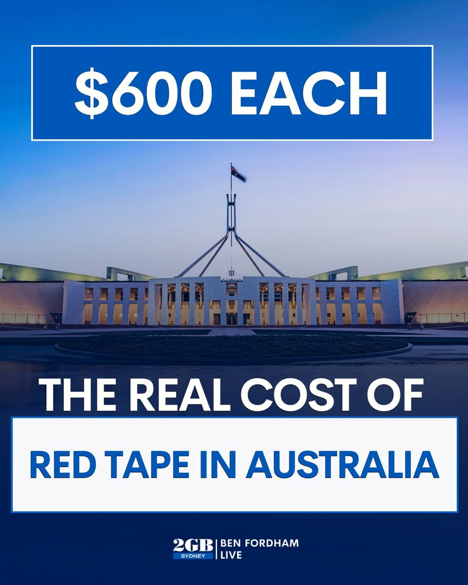 Australia has a problem.

The cost of ‘red tape’ has exploded.

We’re now spending $15 Billion dollars to enforce regulation.

Listen to the details HERE.

🎧omny.fm/shows/ben-ford…🎧