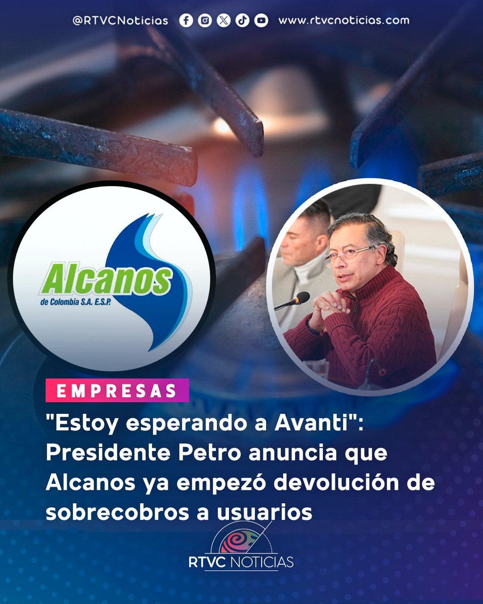 RTVC Noticias (@rtvcnoticias) on Twitter photo 💨El proceso de compensación se iniciará con las facturas a partir del 16 de junio, tras las alteraciones en los cobros que afectaron a millones de hogares colombianos en medio del llamado de atención del presidente <a href="/petrogustavo/">Gustavo Petro</a> a las directivas de la empresa Avanti.
Más 💨El proceso de compensación se iniciará con las facturas a partir del 16 de junio, tras las alteraciones en los cobros que afectaron a millones de hogares colombianos en medio del llamado de atención del presidente <a href="/petrogustavo/">Gustavo Petro</a> a las directivas de la empresa Avanti.
Más