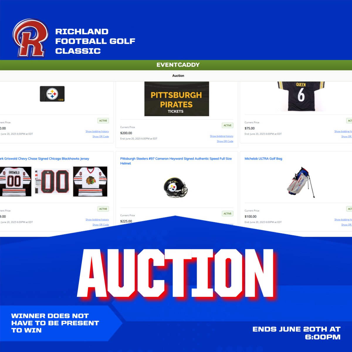 We have a wide selection of great items in our first-ever online auction.  All bids close at 6pm on Friday, June 20th.

play.eventcaddy.com/guest/auction/…