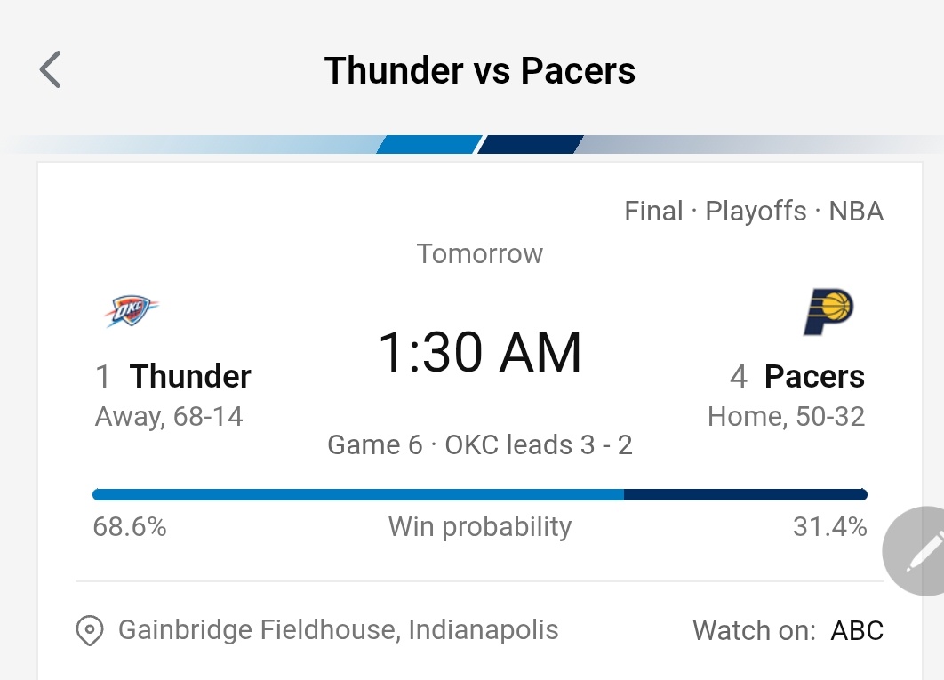 Who've you got for game 6 ?, 
OKC or IND ?