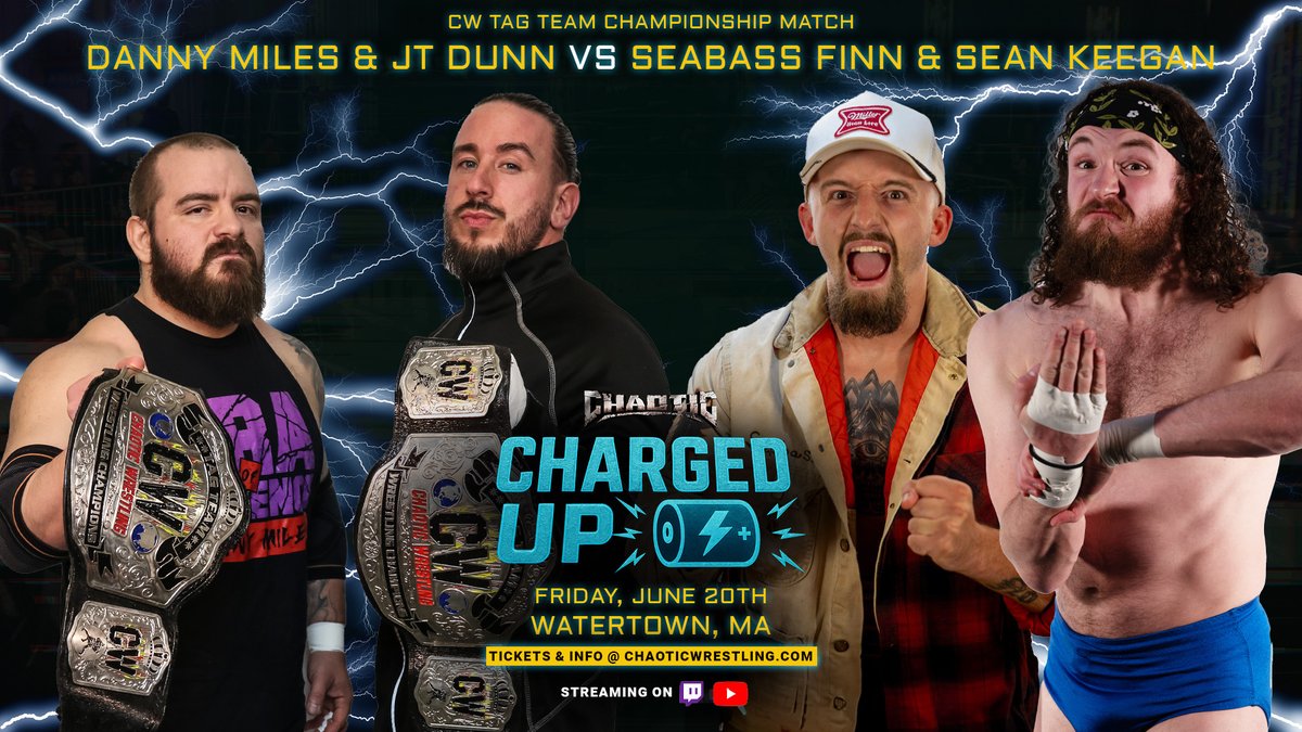 **TOMORROW NIGHT**

All this plus much more!

⚡️ CHARGED UP
📍 June 20 – Watertown, MA @ The Sons of Italy
🎟 Tickets &amp; Info: ChaoticWrestling.com
📺 Streaming on Twitch &amp; YouTube