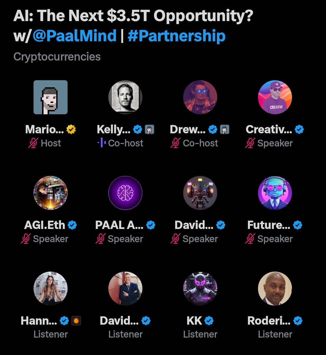 Creative Owls 🟩🟪 (@mycreativeowls) on Twitter photo Awesome session today at <a href="/MarioNawfal/">Mario Nawfal</a> space with my guys <a href="/Kellykellam/">KellyKellam</a> <a href="/DrewthCrypto/">Drewth</a> <a href="/ceobillionaire/">AGI.Eth</a> <a href="/PaalMind/">PAAL AI 🧠🤖</a> talking about AI / Secuirty / UXUI / Crypto.
What are you building with AI? Awesome session today at <a href="/MarioNawfal/">Mario Nawfal</a> space with my guys <a href="/Kellykellam/">KellyKellam</a> <a href="/DrewthCrypto/">Drewth</a> <a href="/ceobillionaire/">AGI.Eth</a> <a href="/PaalMind/">PAAL AI 🧠🤖</a> talking about AI / Secuirty / UXUI / Crypto.
What are you building with AI?