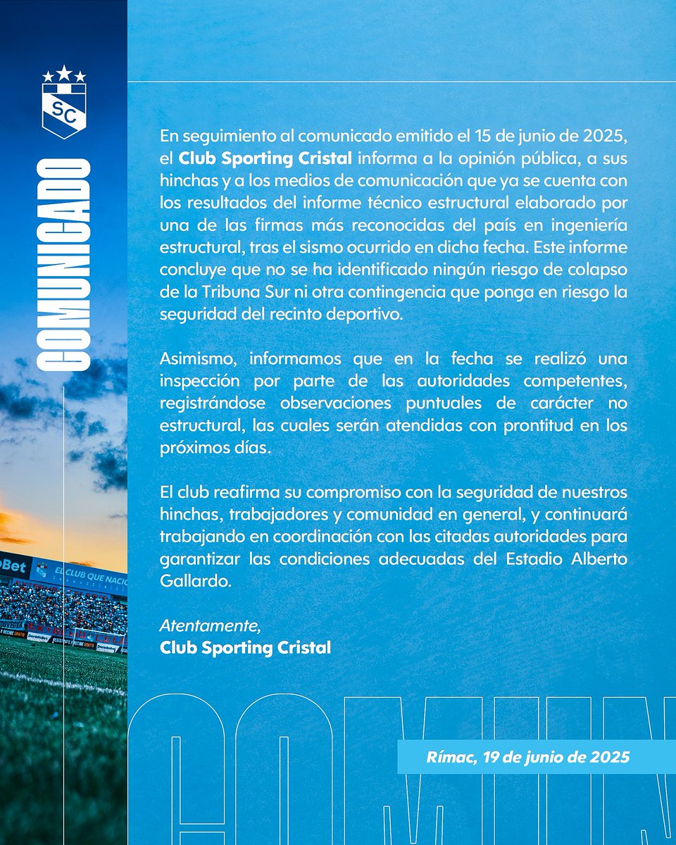 Comunicado oficial: Estadio Alberto Gallardo