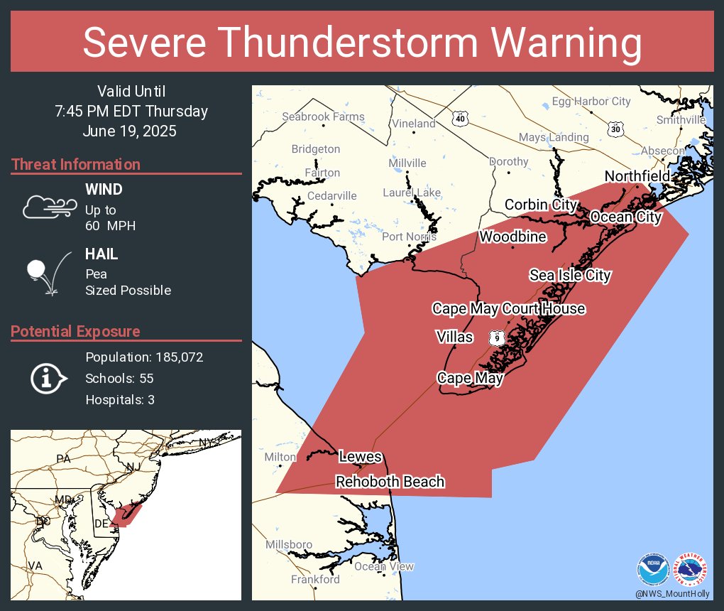 Severe Thunderstorm Warning including Ocean City NJ, Somers Point NJ and  Villas NJ until 7:45 PM EDT