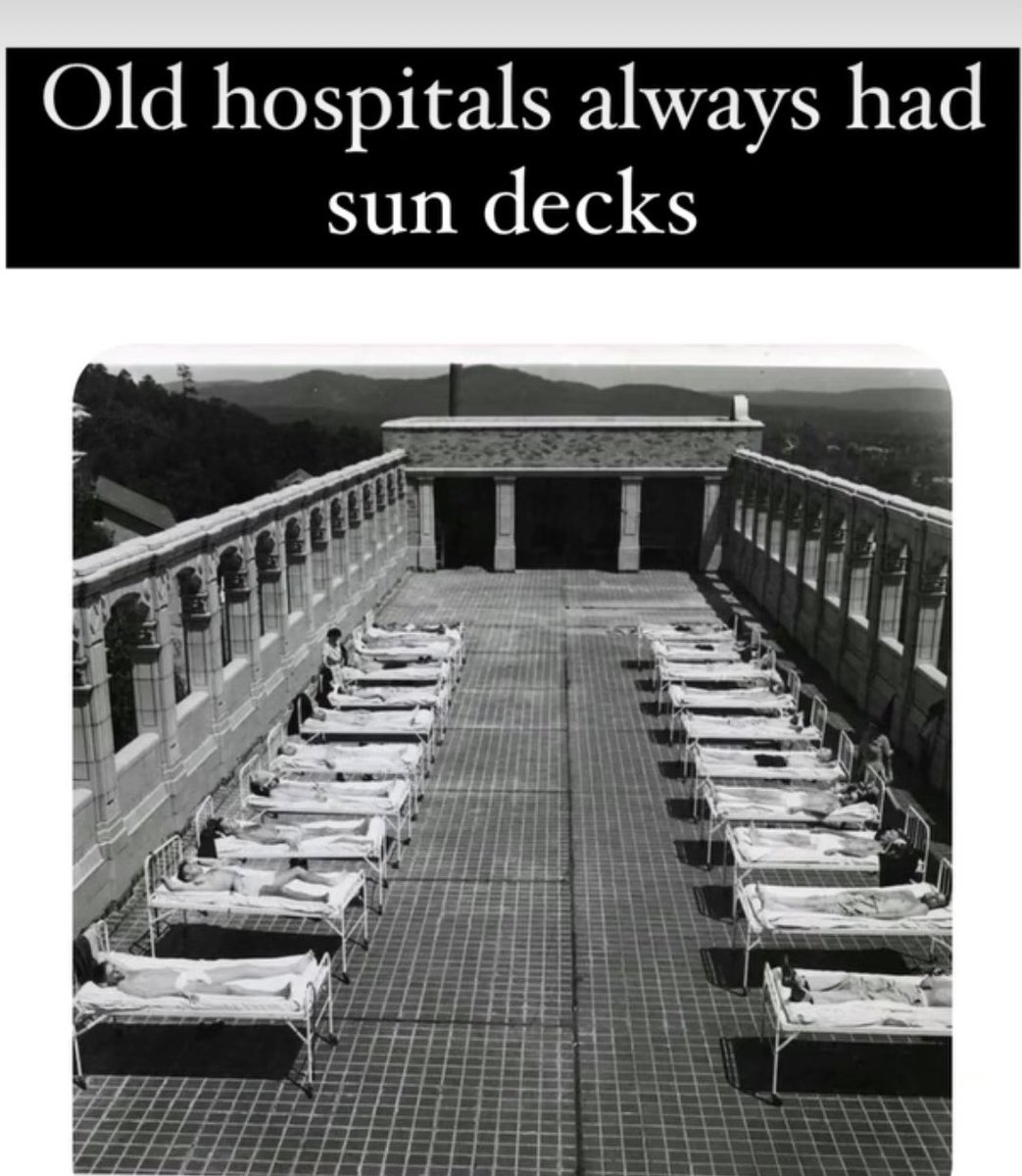 كانت المستشفيات أيام زمان لديها أسرّة شمسية توضع في سطوحها حيث يتمتع المريض بالهواء النقي وأشعة الشمس التي تساعده على التعافي سريعا

لماذا تم هدم هذه الوسيلة الصحية واستبدالها بالواقي الشمسي!!