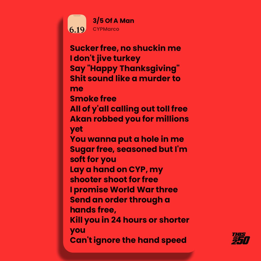 #CYPMarco releases “6.19” the album and didn’t hold back in his track 
“3/5 of a man”💵💵💵💵