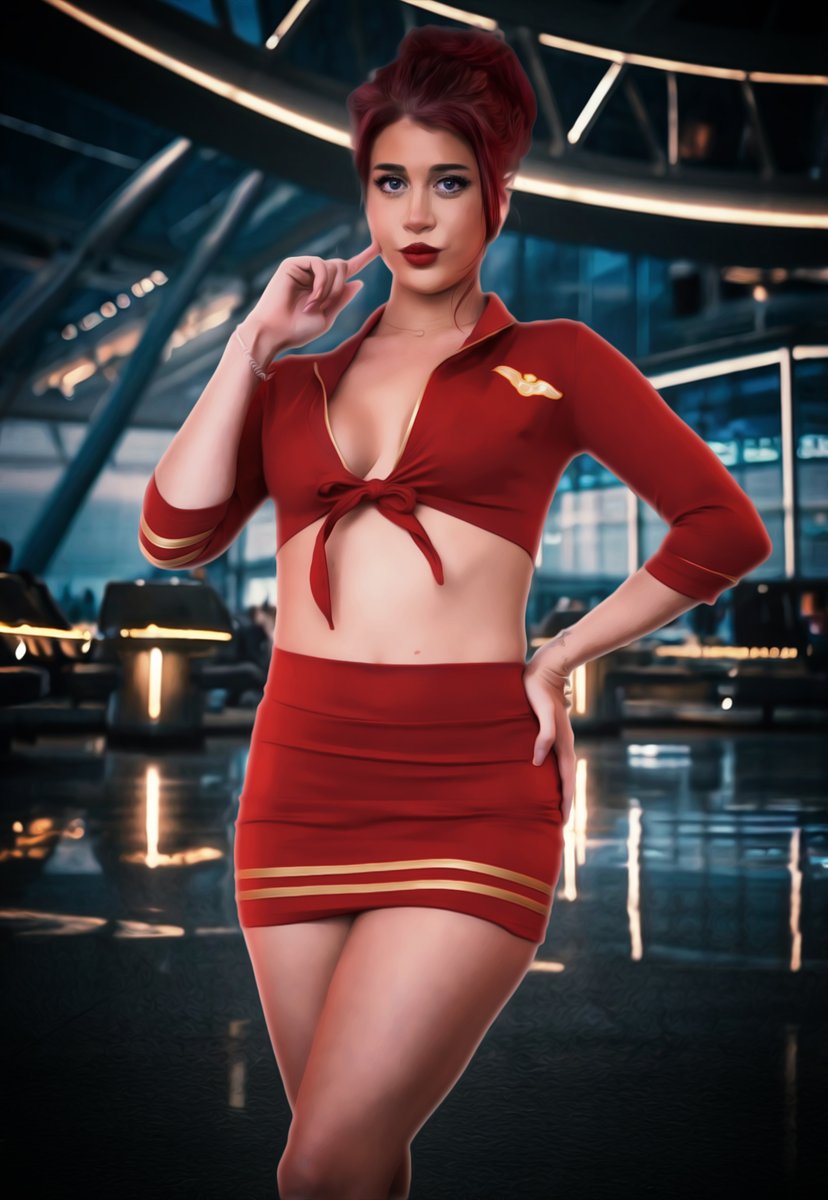✈️ I saw this image and I couldn't resist to make a #fanart of the gorgeous Atlanta Moreno (<a href="/ThelittleLanta/">Atlanta Moreno ❤️♠️</a>) like a sexy flight attendant.👩🏻‍✈️ 
She looks amazing as always!!! 

#cosplay #cosplayer #photoshop