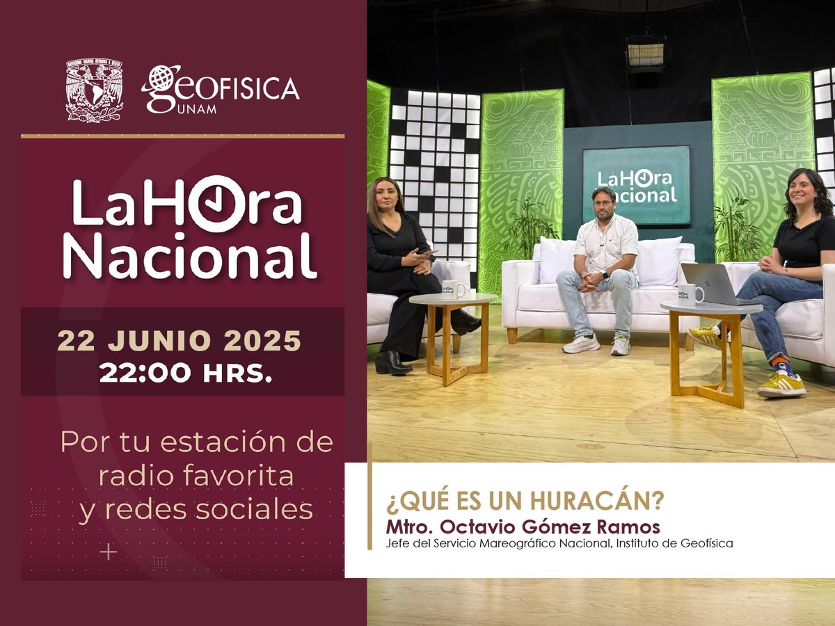 Este domingo 22 de junio, acompáñanos en <a href="/lahoranacional/">lahoranacional</a> para conocer cómo se forma un huracán y por qué es tan importante estar preparados ante ellos; todo explicado por el Mtro. Octavio Gómez Ramos, jefe del <a href="/SMareograficoN/">Servicio Mareográfico Nacional UNAM</a> del Instituto de Geofísica, <a href="/UNAM_MX/">UNAM</a>