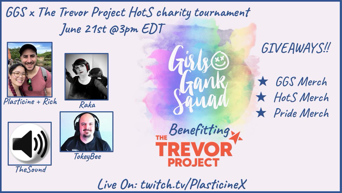 Girls Gank Squad is hosting a HotS charity tournament in support of <a href="/TrevorProject/">The Trevor Project</a>! Join us this Saturday, June 21st to raise money for a great cause! Main broadcast on: twitch.tv/plasticinexwith giveaways for GGS/HotS merch during the stream!
(repost, original had wrong date :( )