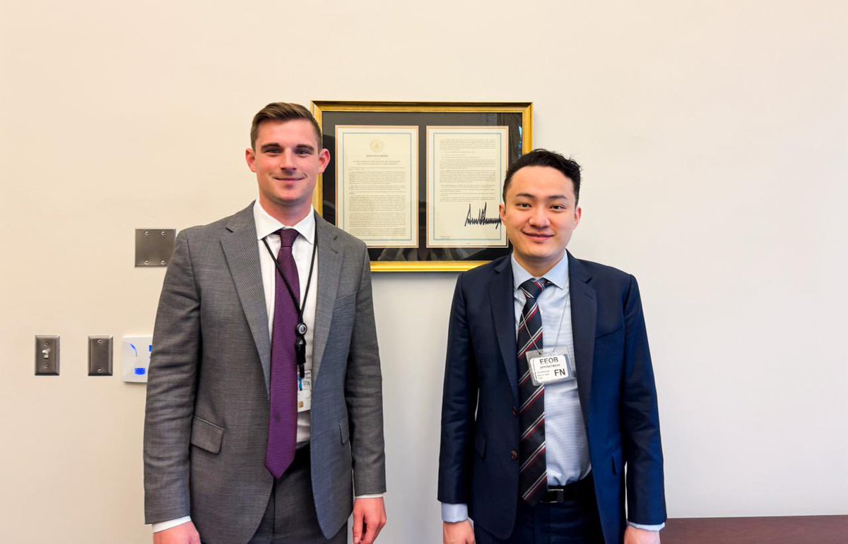 H.E. Justin Sun 🍌 (@justinsuntron) on Twitter photo It was a pleasure meeting <a href="/BoHines/">Bo Hines</a> to discuss how TRON and blockchain technology can support U.S. leadership in digital assets. Your support for the GENIUS Act has helped accelerate much-needed progress in crypto legislation. Grateful to <a href="/DSAForg/">Digital Sovereignty Alliance (DSA)</a> for facilitating these important It was a pleasure meeting <a href="/BoHines/">Bo Hines</a> to discuss how TRON and blockchain technology can support U.S. leadership in digital assets. Your support for the GENIUS Act has helped accelerate much-needed progress in crypto legislation. Grateful to <a href="/DSAForg/">Digital Sovereignty Alliance (DSA)</a> for facilitating these important
