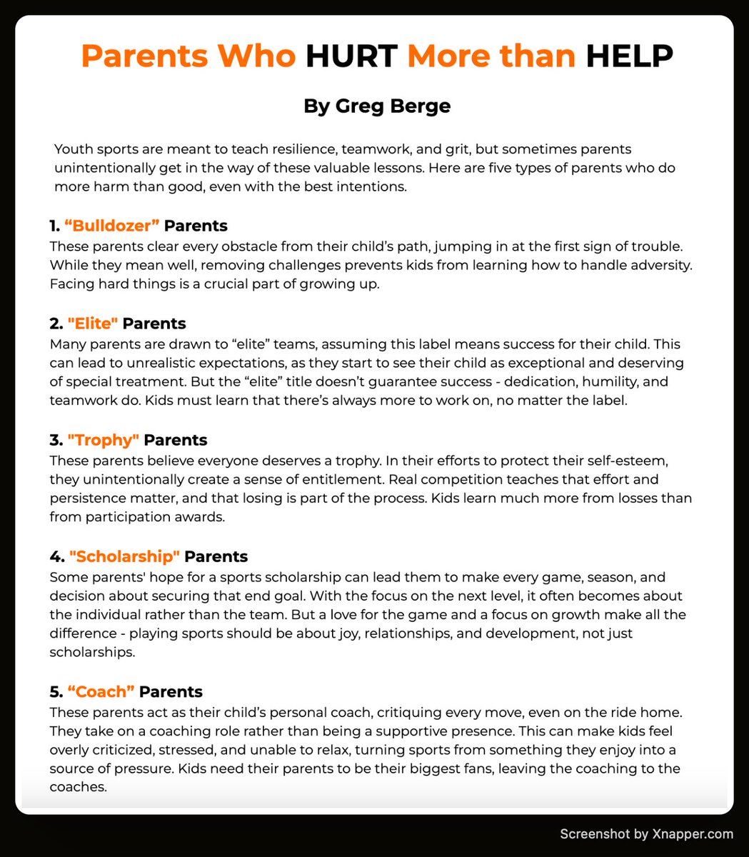 Parents Who Hurt More Than Help

Youth sports are meant to build grit, teamwork, and joy.
But some well-meaning parents get in the way.

Here are 5 types of parents who unintentionally hold kids back.