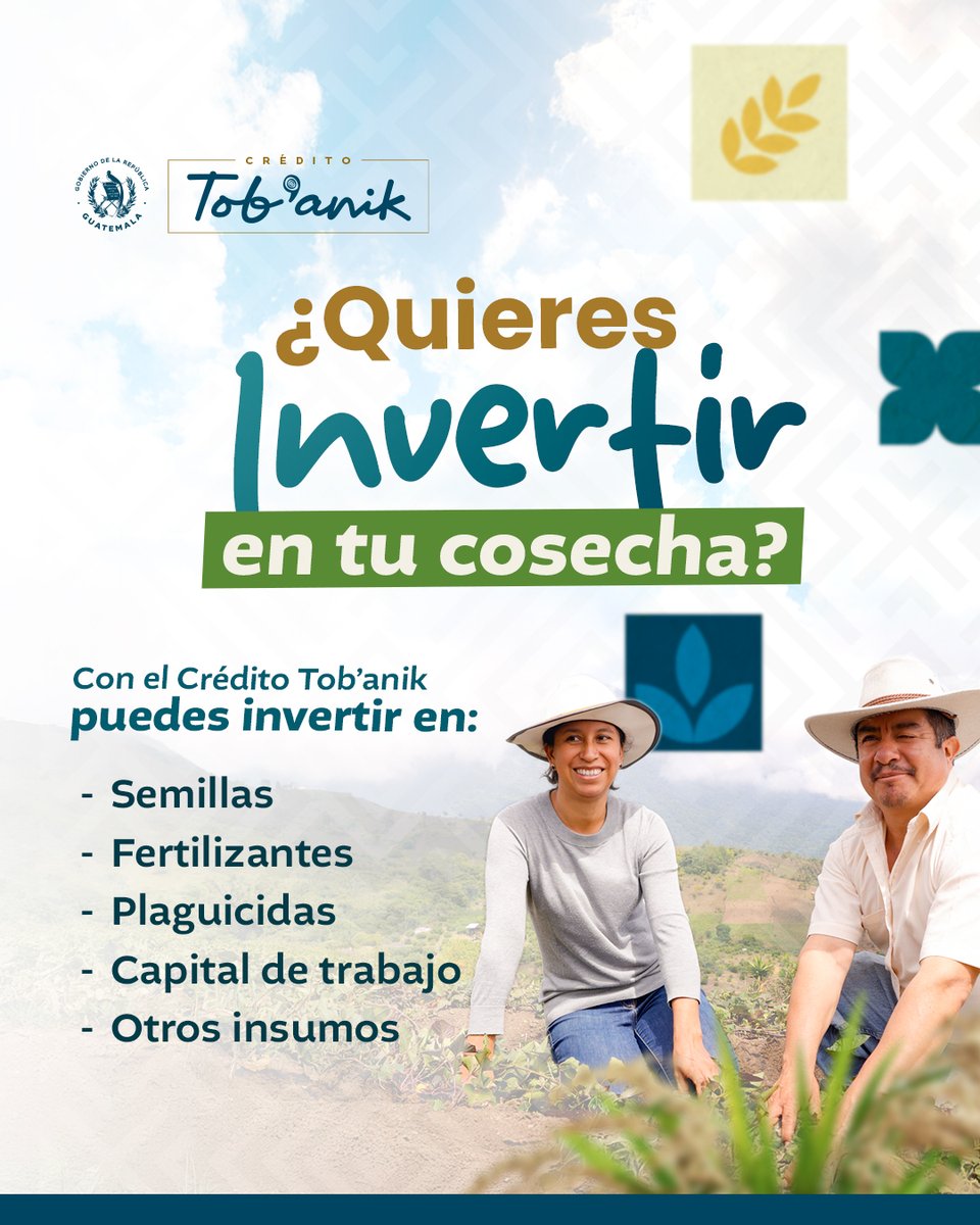 ¡Créditos accesibles para el sector agrícola! 💰🌽

Conoce más información en creditotobanik.gob.gt